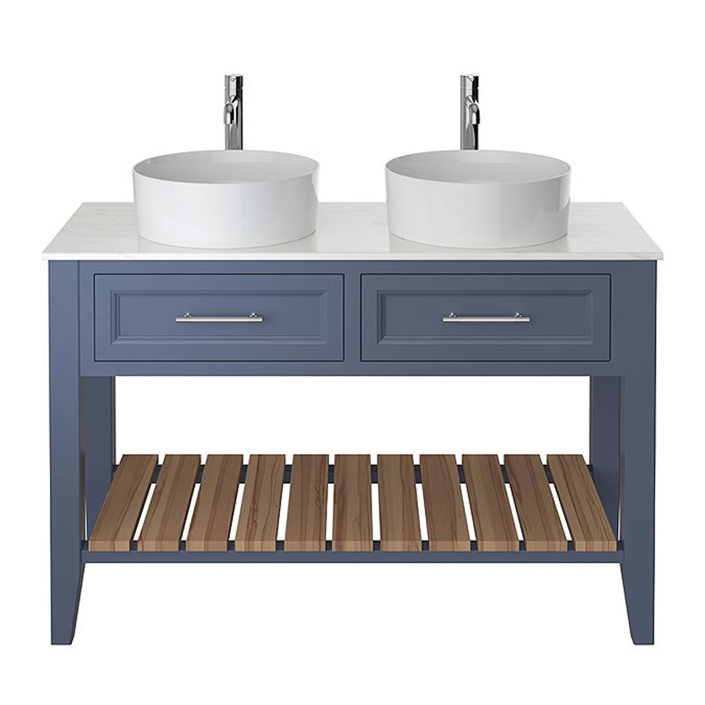 Heritage Broughton Maritime Blue 1200mm Double Washstand & White Marble Worktop